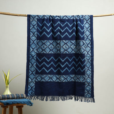 Blue - Block Print Cotton Akola Handloom Towel 38
