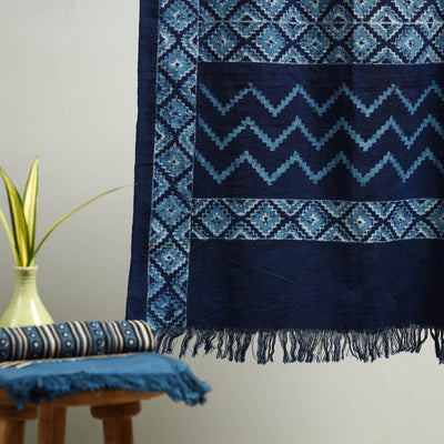 Blue - Block Print Cotton Akola Handloom Towel 38