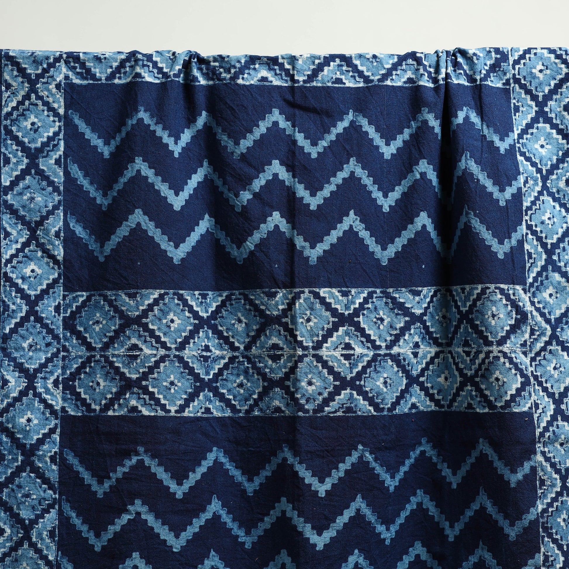 Blue - Block Print Cotton Akola Handloom Towel 38