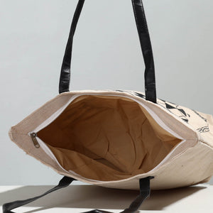 Beige - Warli Handpainted Jute Cotton Shoulder Bag