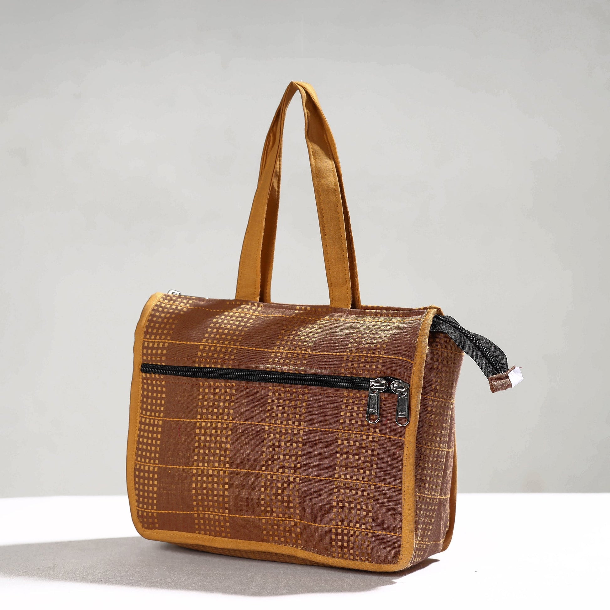 Brown - Handcrafted Jacquard Cotton Hand Bag