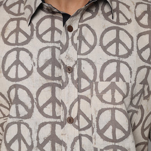Beige - Bindaas Block Printed Natural Dyed Cotton Men Half Sleeve Shirt