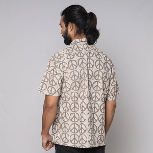 Beige - Bindaas Block Printed Natural Dyed Cotton Men Half Sleeve Shirt