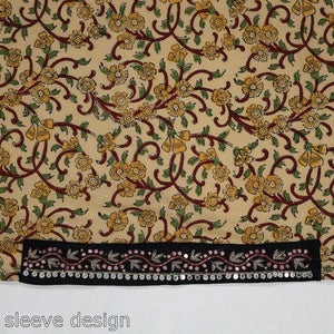 Beige - Zardozi Hand Embroidered Sanganeri Cotton Blouse Piece