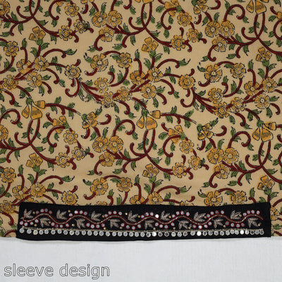 Beige - Zardozi Hand Embroidered Sanganeri Cotton Blouse Piece