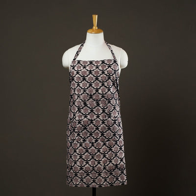 Black - Hand Batik Print Cotton Apron with Pocket 75