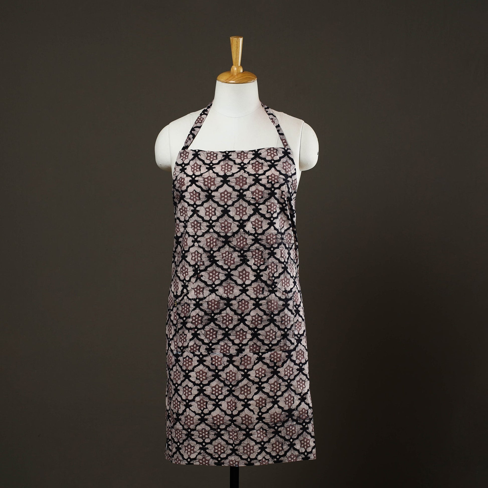 Black - Hand Batik Print Cotton Apron with Pocket 75
