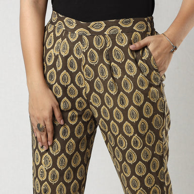 Brown - Ajrakh Block Printed Cotton Tapered Casual Pant for Women