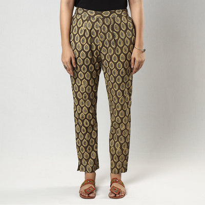 Brown - Ajrakh Block Printed Cotton Tapered Casual Pant for Women