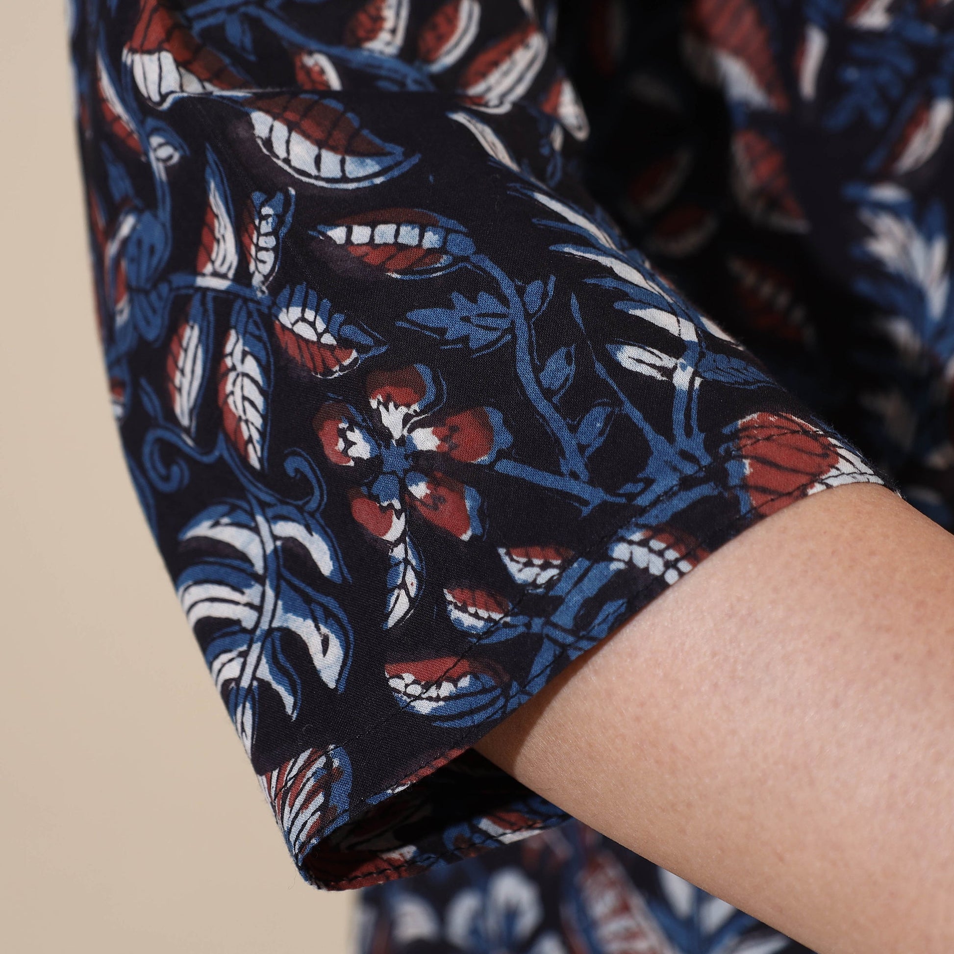 Blue - Bagru Hand Block Printed Cotton A-Line Long Kurta 08