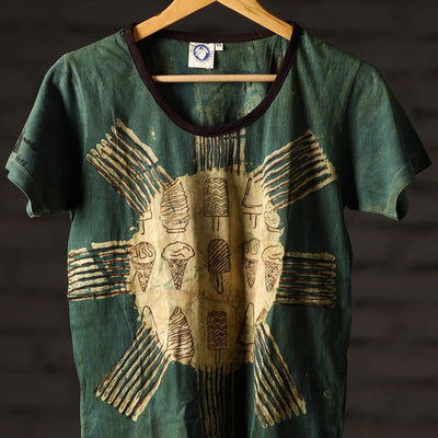 Bindaas Block Art Printed Cotton Women Round Neck T-shirt 81