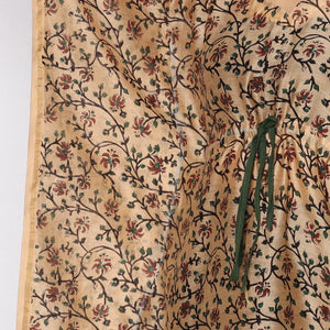 Beige - Sanganeri Block Printed Chanderi Silk Kaftan with Tie-Up Waist (Medium)