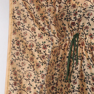 Beige - Sanganeri Block Printed Chanderi Silk Kaftan with Tie-Up Waist (Medium)