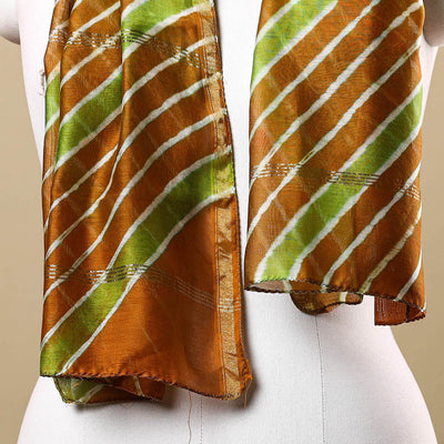 Brown - Leheriya Tie-Dye Chanderi Silk Handloom Stole with Zari Border 37