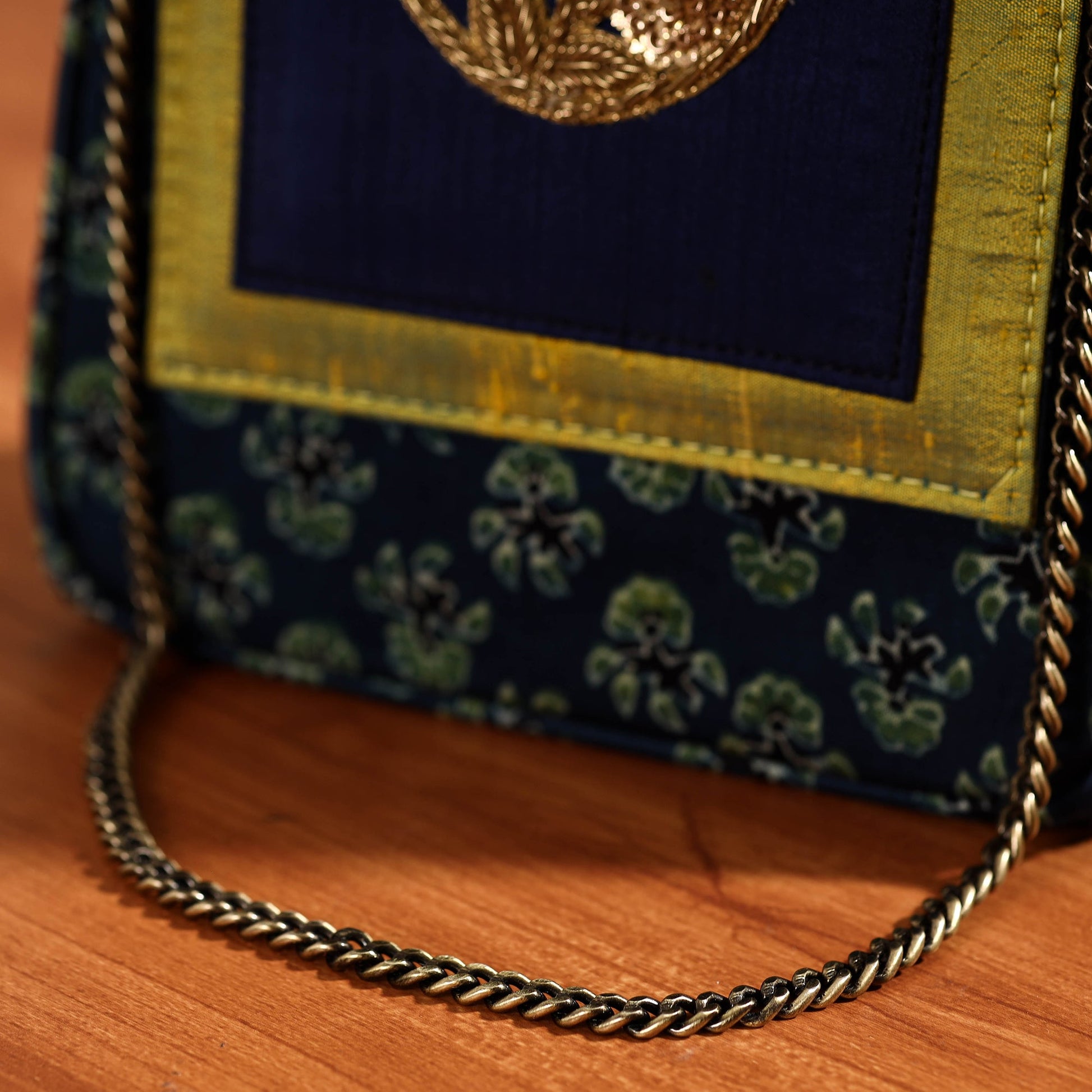 Blue - Fabric Embellished Embroidered Party Hand Bag