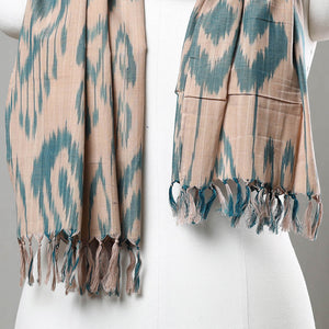 Beige -  Handloom Cotton Pochampally Central Asian Ikat Stole 12