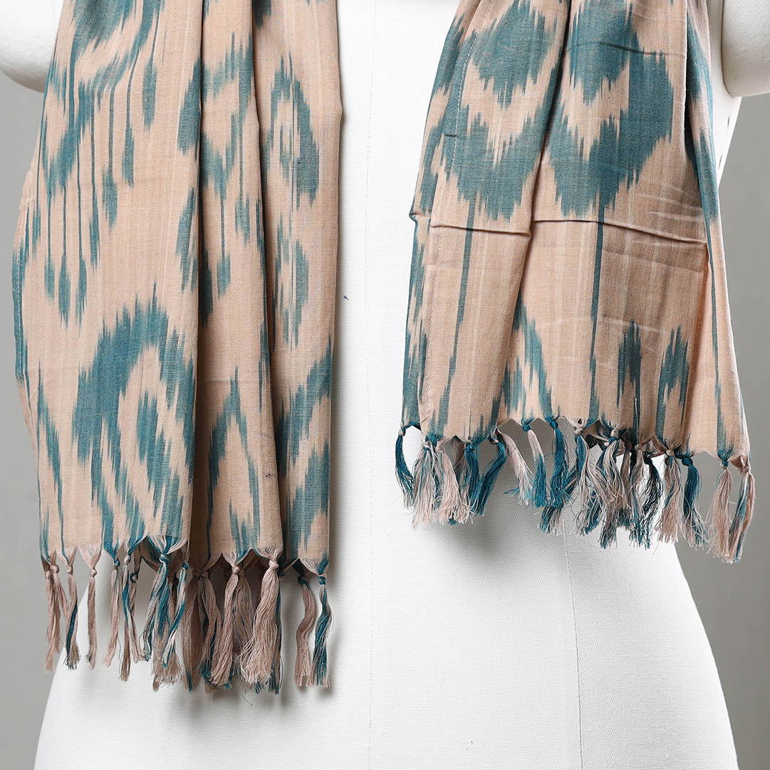 Beige -  Handloom Cotton Pochampally Central Asian Ikat Stole 12
