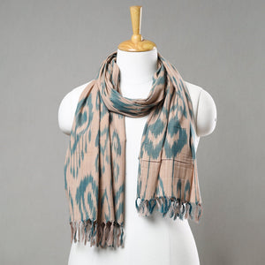 Beige -  Handloom Cotton Pochampally Central Asian Ikat Stole 12