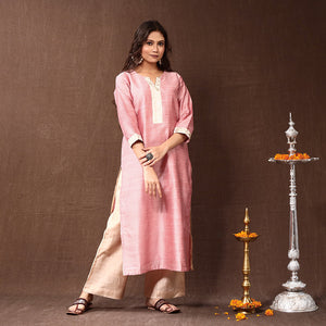 Baby Pink - Silk Plain Long Kurta