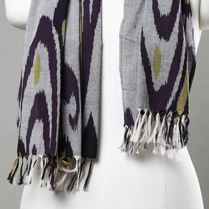 Grey - Handloom Cotton Pochampally Central Asian Ikat Stole 13
