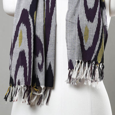 Grey - Handloom Cotton Pochampally Central Asian Ikat Stole 13