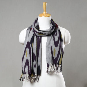 Grey - Handloom Cotton Pochampally Central Asian Ikat Stole 13