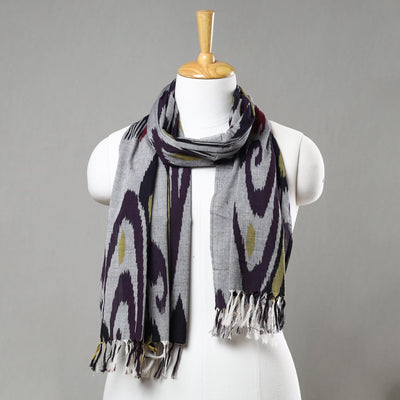 Grey - Handloom Cotton Pochampally Central Asian Ikat Stole 13