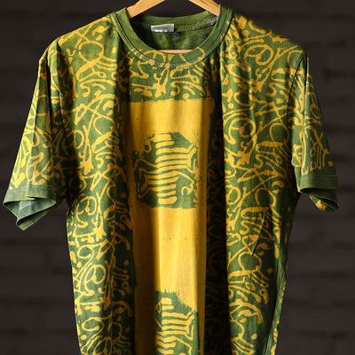 Bindaas Block Art Printed Cotton Unisex Round Neck T-shirt 50