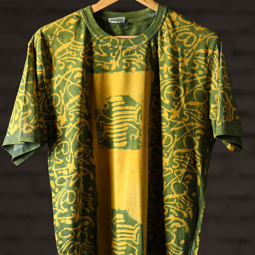 Bindaas Block Art Printed Cotton Unisex Round Neck T-shirt 50