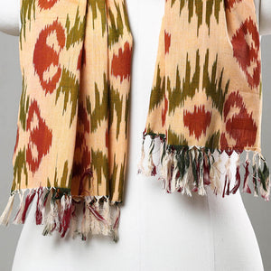 Beige - Handloom Cotton Pochampally Central Asian Ikat Stole 15