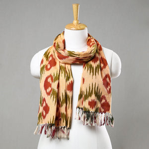 Beige - Handloom Cotton Pochampally Central Asian Ikat Stole 15