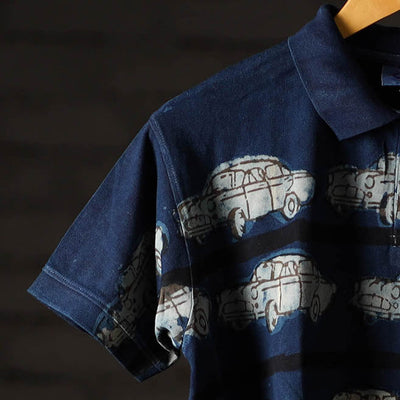 Bindaas Block Art Printed Cotton Unisex Polo Collar T-shirt 70