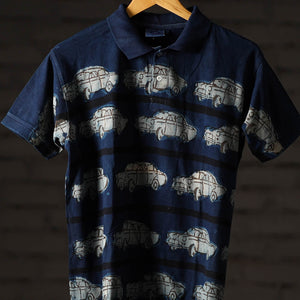 Bindaas Block Art Printed Cotton Unisex Polo Collar T-shirt 70