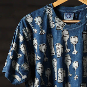 Bindaas Block Art Printed Cotton Unisex Round Neck T-shirt 01
