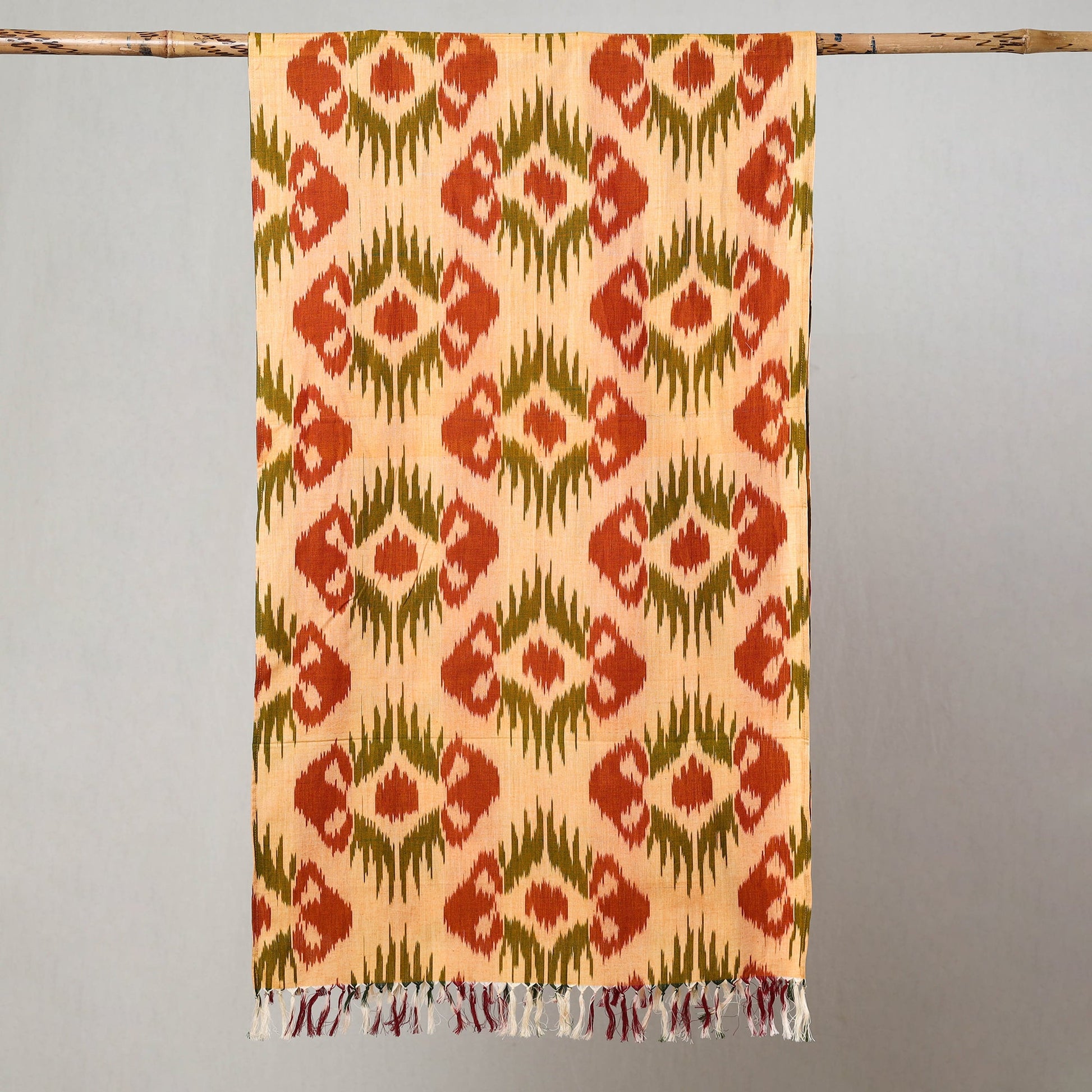 Beige - Handloom Cotton Pochampally Central Asian Ikat Stole 15