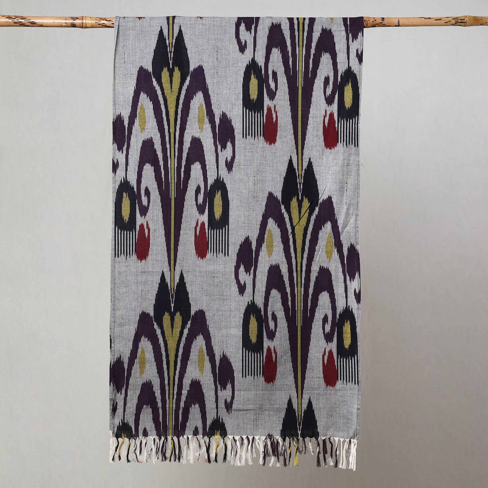 Grey - Handloom Cotton Pochampally Central Asian Ikat Stole 13