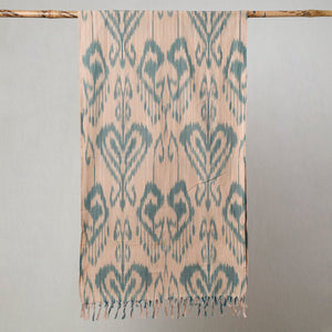 Beige -  Handloom Cotton Pochampally Central Asian Ikat Stole 12