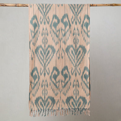 Beige -  Handloom Cotton Pochampally Central Asian Ikat Stole 12