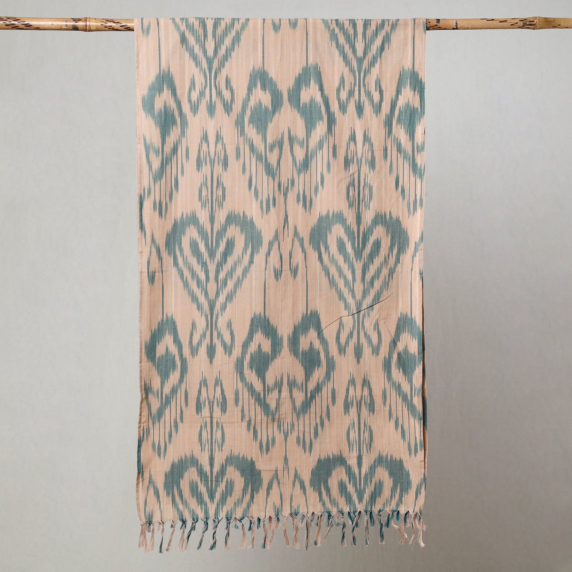 Beige -  Handloom Cotton Pochampally Central Asian Ikat Stole 12