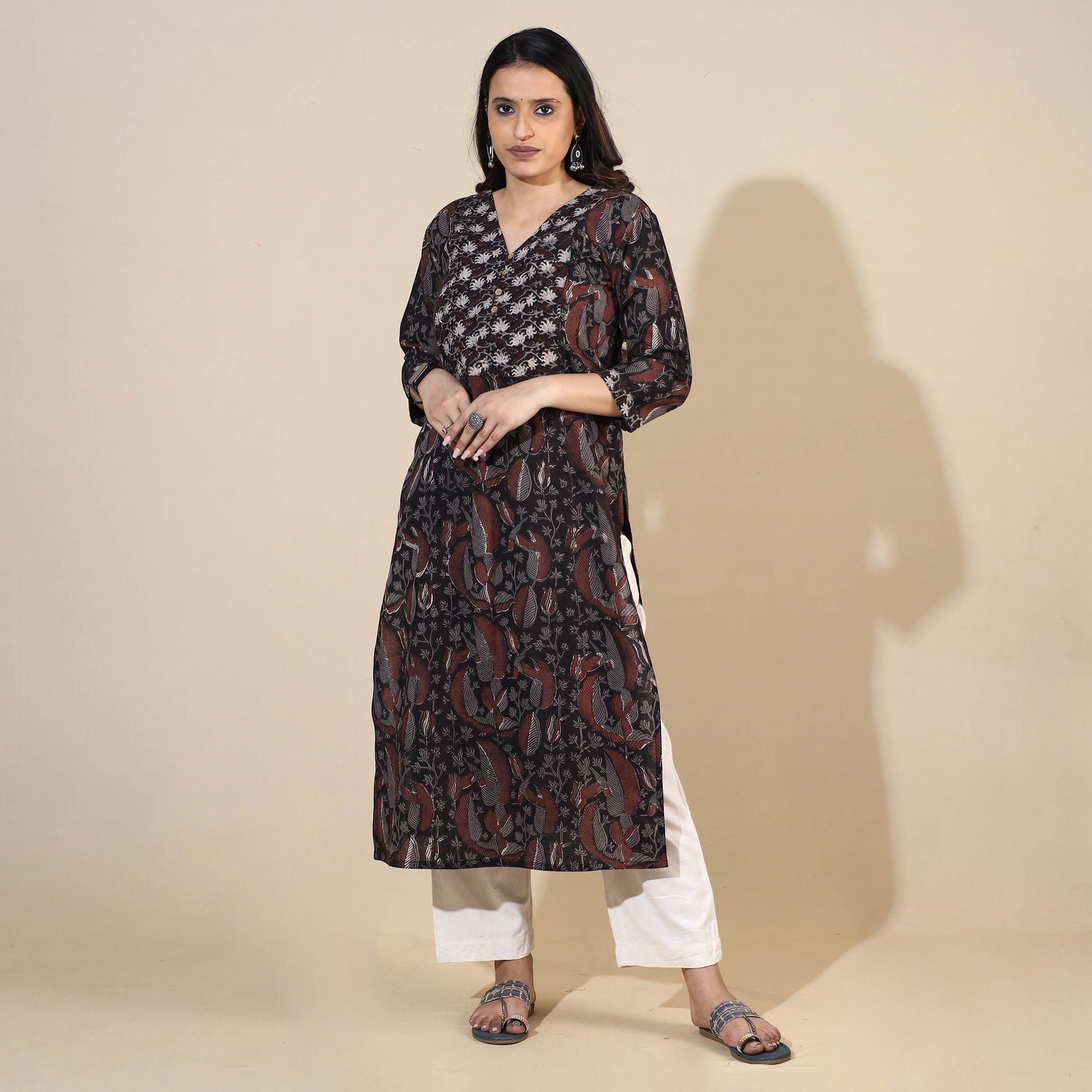 Black - Bagru Hand Block Printed Cotton Long Kurta