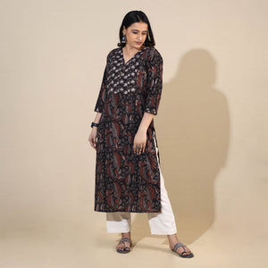 Black - Bagru Hand Block Printed Cotton Long Kurta