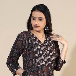 Black - Bagru Hand Block Printed Cotton Long Kurta