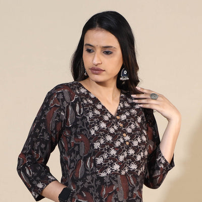 Black - Bagru Hand Block Printed Cotton Long Kurta