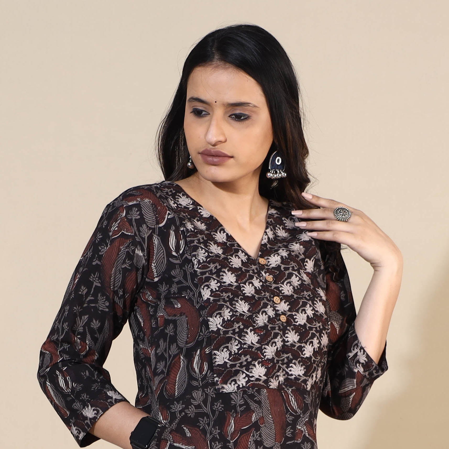 Black - Bagru Hand Block Printed Cotton Long Kurta