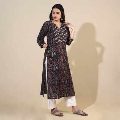 Black - Bagru Hand Block Printed Cotton Long Kurta