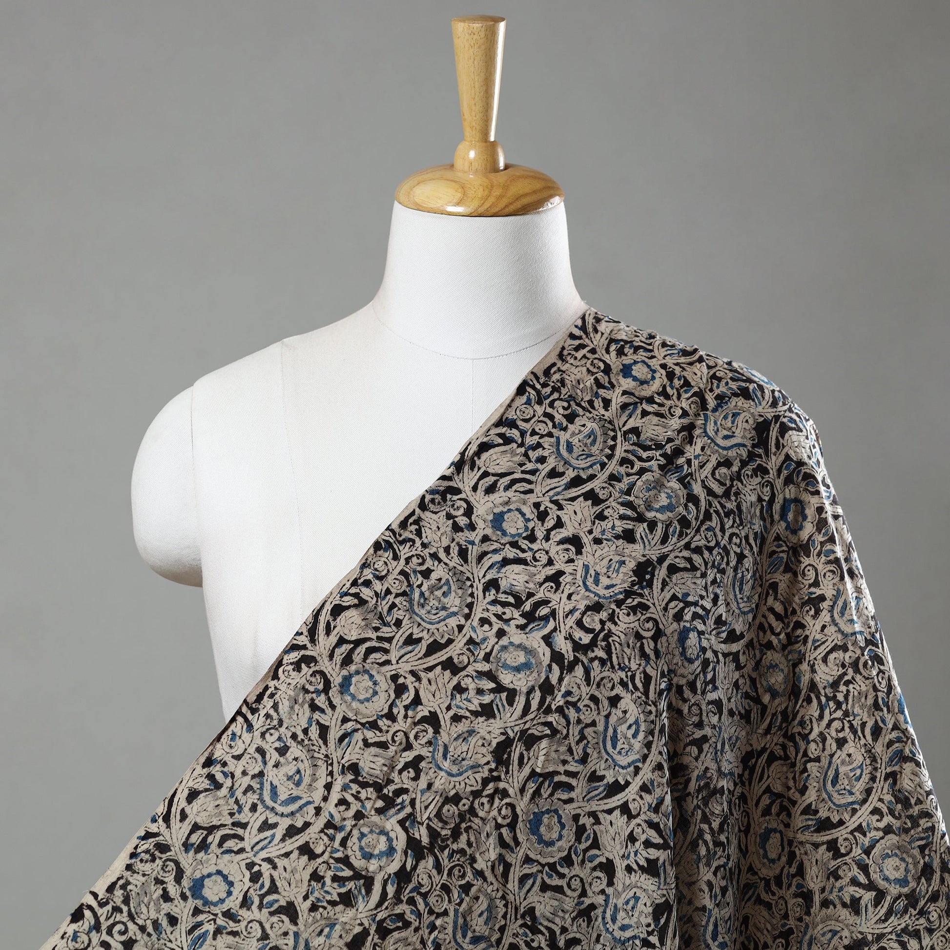 Black - Pedana Kalamkari Block Printed Cotton Fabric 01