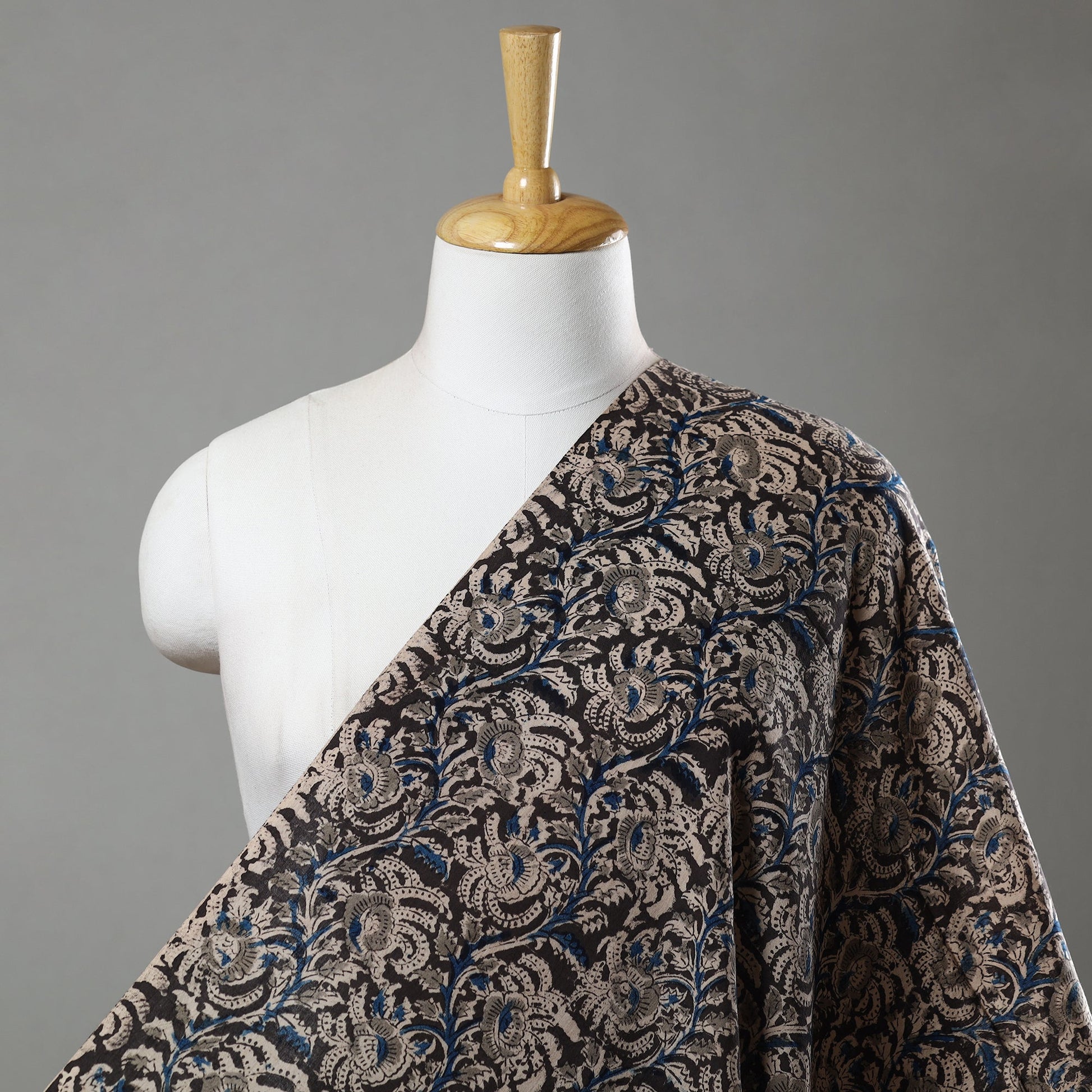 Black - Pedana Kalamkari Block Printed Cotton Fabric 06