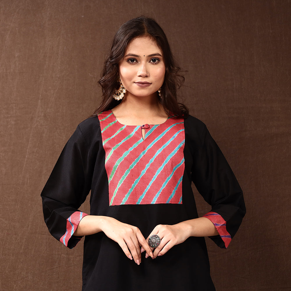 Black - Silk Plain Long Straight Kurta