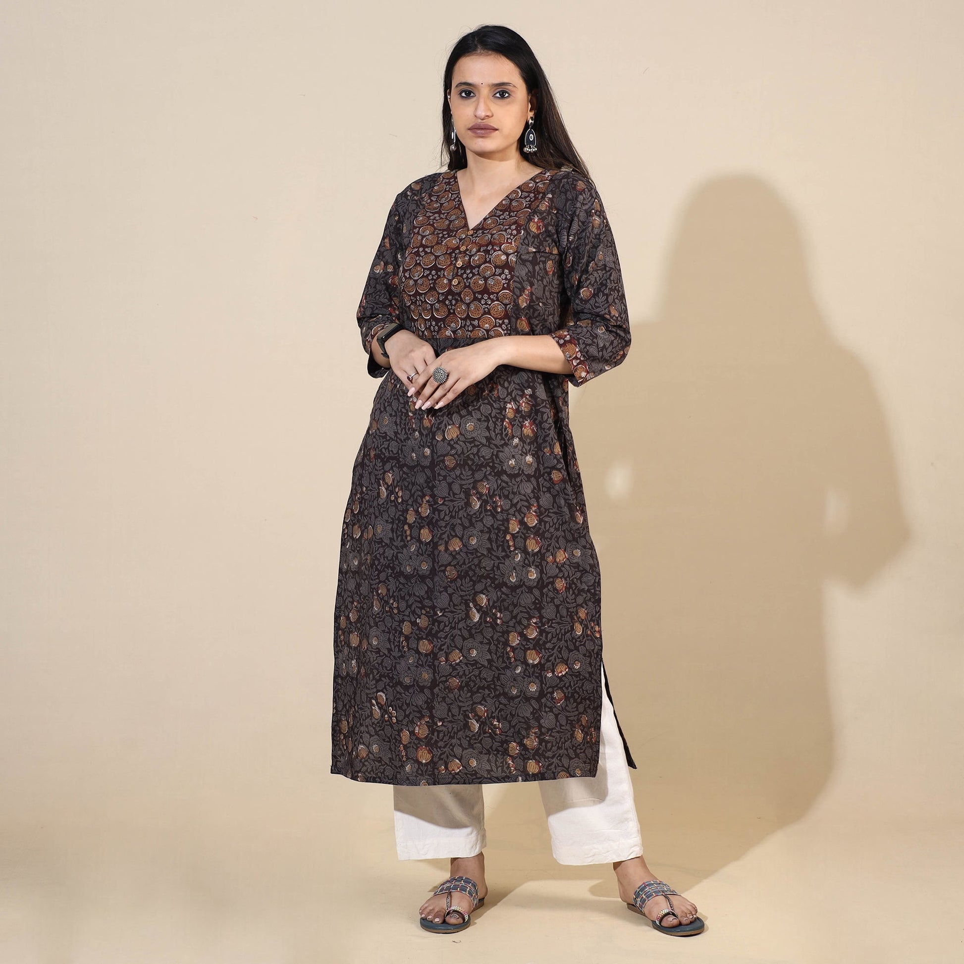Black - Bagru Hand Block Printed Cotton Long Kurta