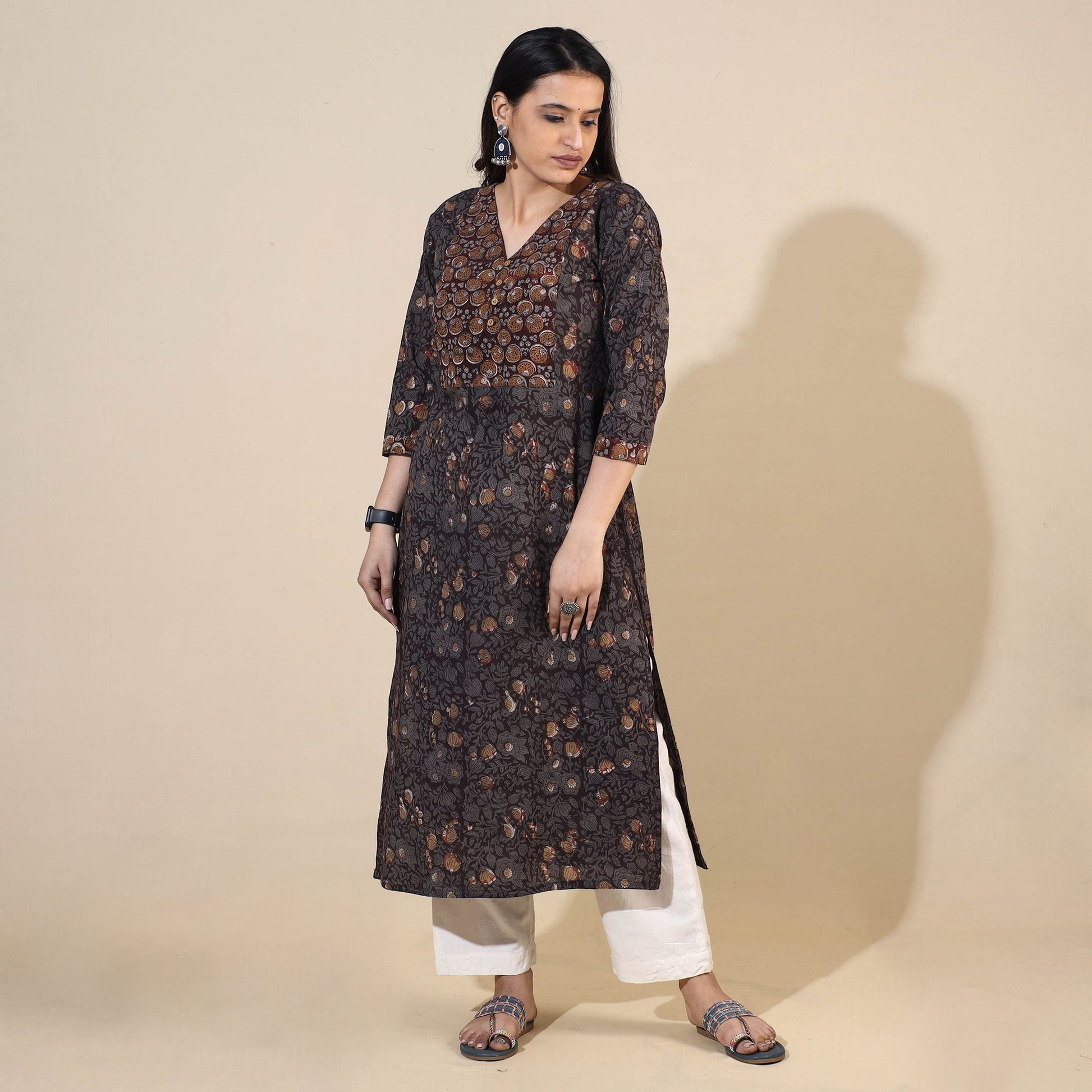 Black - Bagru Hand Block Printed Cotton Long Kurta